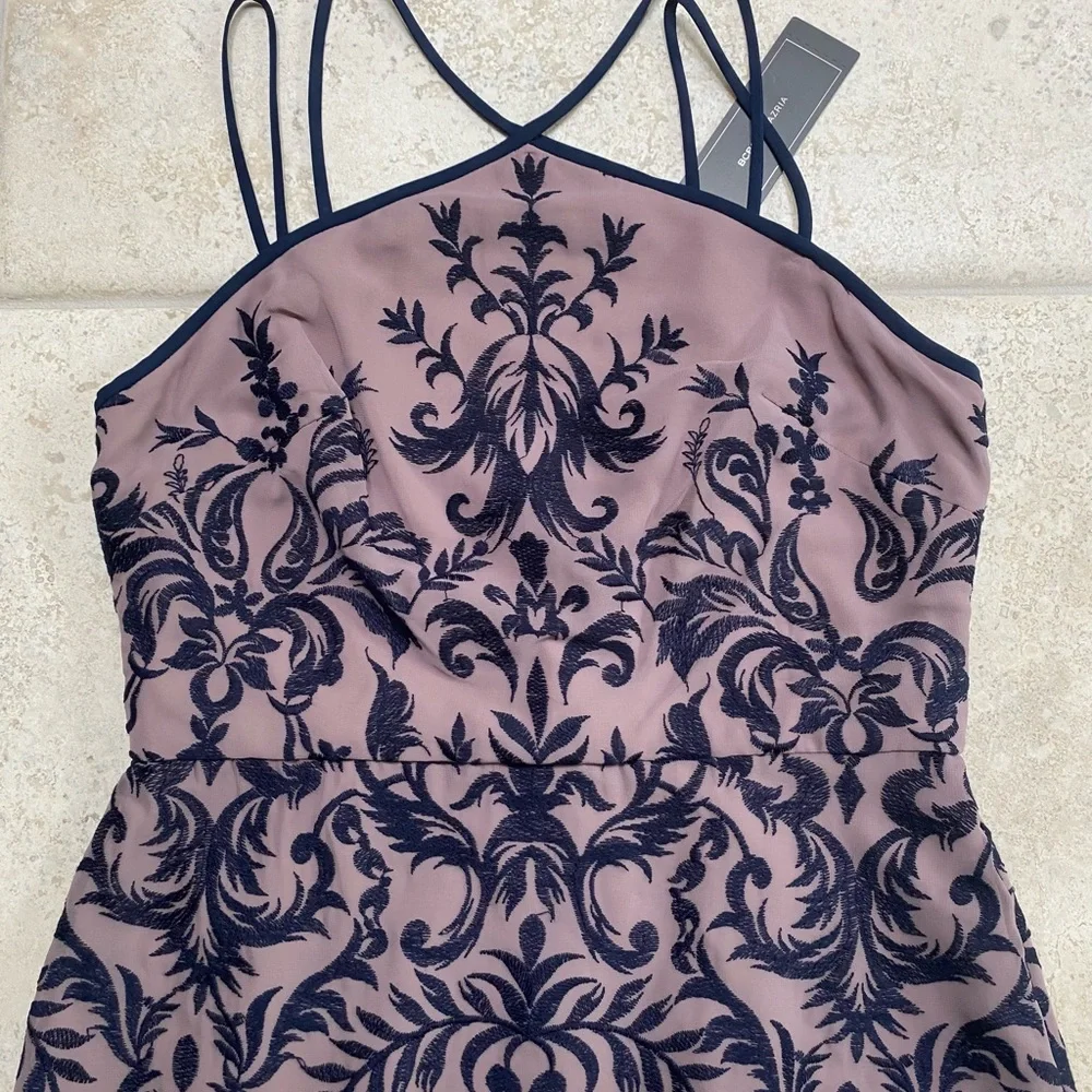 BCBG Maxazria Halter Dress  Embroidered Lavender/Blue  Size 8 New With Tags - Picture 2 of 7